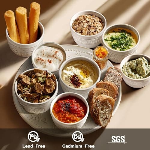 Artena Ramekins with Lids, Creme Brulee Ramekins Oven Safe, Ceramic Pudding Cups, Souffle Cups, Custard Cups, Dipping Sauce Cups, Food Storage Containers with Lids, Set of 4 (Multiple Patterns, 8 oz) thumbnail 2