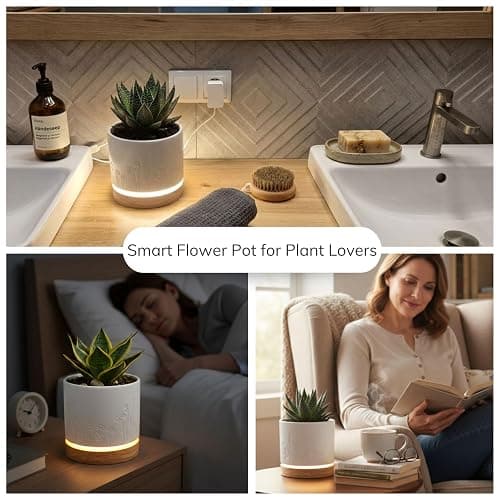 Magic Plantern® | Touch Your Plant to Turn On the Light | Planter Lamp | Unique Plant Lover Gift | Nightstand Ambient Lamp | Succulent Pot with LED thumbnail 4