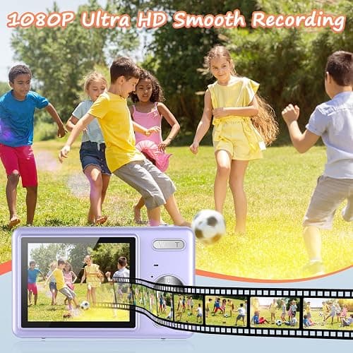 Digital Camera 1080P FHD 44MP with 2.4" LCD Screen,16X Digital Zoom, Compact Portable Vlogging Camera with 32gb SD Card for Kids Teen Students Beginner (Purple) thumbnail 3