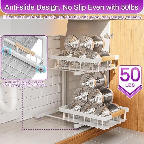 ADBIU Under Sink Organizer, 2 Pack 2 Tier Expandable Height (White, XL) Under-Sink Bathroom Kitchen Organizers And Storage thumbnail 6
