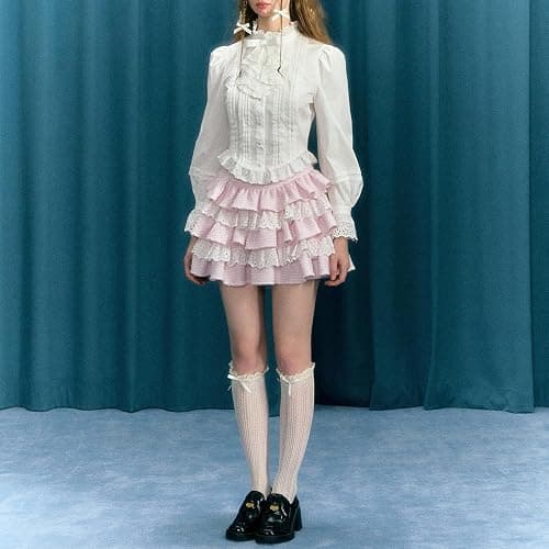 Lolita Kawaii Skirt Women Teen Girl Sweet Cute Ruffle Layered Mini Skirt Y2K High Waist Lace Cake Skirts thumbnail 4