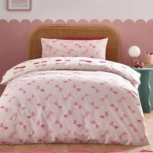 Catherine Lansfield Cherries and Bows Reversible Single Duvet Cover Set with Pillowcase Pink thumbnail 2