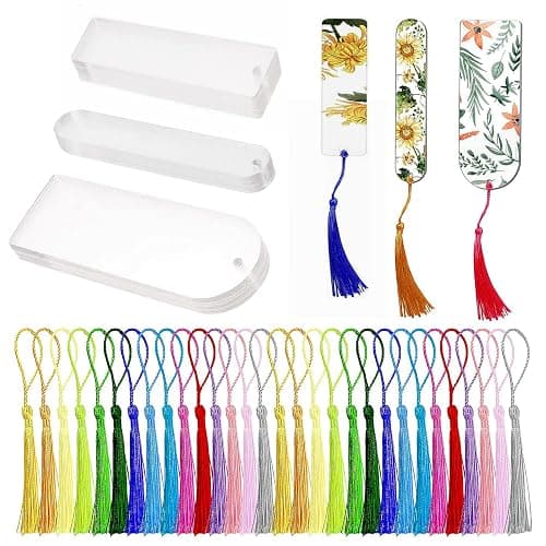 30Pcs Clear Acrylic Bookmark Blanks with Tassels, 3 Shapes DIY Craft Kit | 30Sets Bookmark Making Kits, Smooth Edge Clear Acrylic Blanks, Different Color Tassels,for DIY Book Marks Tags Handmade Gifts - Image 1