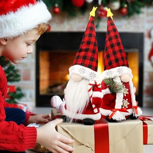 Lovinland Christmas Gnomes Plush Couple with Red Buffalo Check - Xmas Gnomes Elf Tomte Ornaments Doll - Christmas Decorations - Xmas Decorations for Home, Indoor, Office thumbnail 7