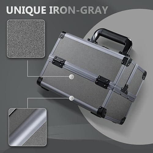Joligrace Makeup Train Case Makeup Case Organizer Portable Cosmetic Box Storage with 2 Trays Mirror Locking with Keys Make Up Travel Case Nail Kits Traveling Makeup Box Iron Grey thumbnail 7