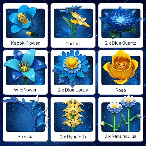EWED Starry Blooms Flowers Bouquet Building Set for Adults, Artificial Flower Compatible with Lego Botanical Collection, Christmas Valentine's Day Birthday Gift for Women Girl Girlfriend Home Decor thumbnail 4