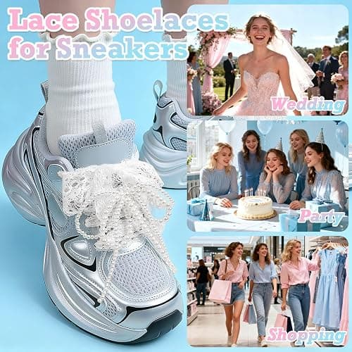 WEGOODZF Lace Shoelaces, 2 Pairs Lacy Shoe Laces for Sneakers, 3CM Wide Lace Shoes Strings for Women thumbnail 4