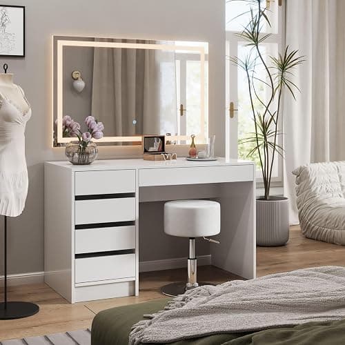 Vicco tavolo da toeletta Sherry, Bianco lucido, 120 cm con illuminazione a LED - Image 1