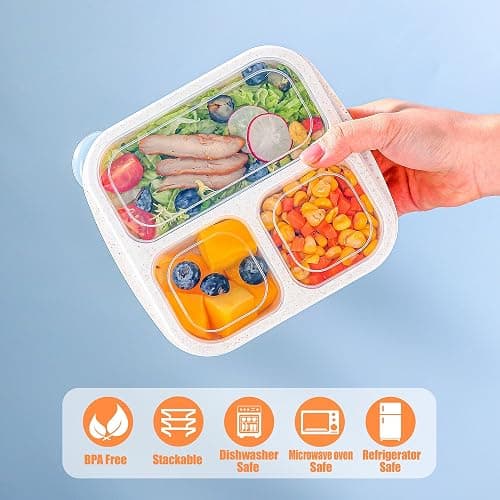Bento Box For Kids, 4 Pack 3 Compartments Meal Prep Containers Reusable Lunch Containers, Food Storage Containers With Lids, Stackable Snack Boxes for School, Work, and Travel thumbnail 4