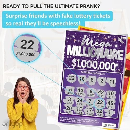 OnlyBP® 10 Fake Lottery Tickets and Scratch Off Cards that Look Real - Winning $1M and $500K - Gag Gifts Funny Adult - Prank Gifts for Adults Funny Pranks - April Fools Pranks thumbnail 2