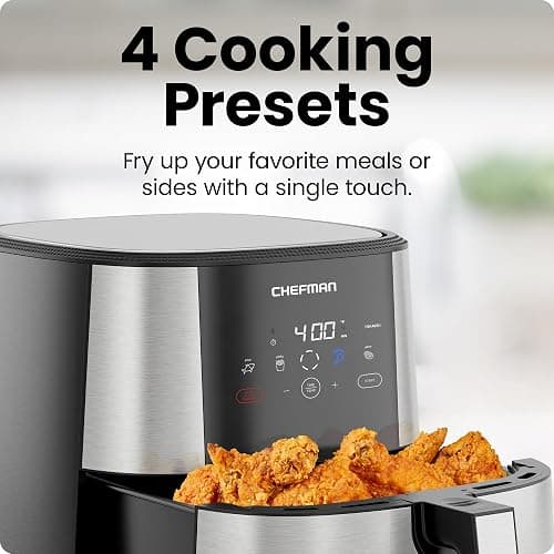 Chefman TurboFry® Touch Air Fryer, XL 8-Qt Family Size, One-Touch Digital Control Presets, French Fries, Chicken, Meat, Fish, Nonstick Dishwasher-Safe Parts, Automatic Shutoff, Stainless Steel thumbnail 6