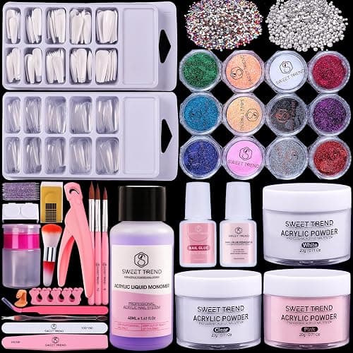 Beginners Nail Kit Acrylic Set: Professional Ultra-fine Acrylic Powder Kit with Everything - Starter Set with 600 Nail Tips Glitter Powder Nail Glue & Remover - Nail Art Supplies for DIY Home Salon - Image 1