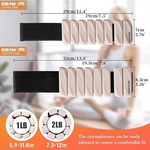 BECOJADDE Ankle Weights Set of 2 (1 lb/2 lb Each) for Women Men Adjustable Wrist Bracelet for Home Gym Weighted Bangles Wristbands Leg Arm Weights for Walking Swimming Running Pilates Yoga Gym thumbnail 3