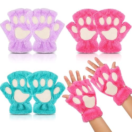Geyoga 3 Pairs Cat Paw Gloves Therian Theme Furry Kawaii Plush Fingerless Paws Cosplay Gloves Girls Women Gift Costume Favor - Image 1