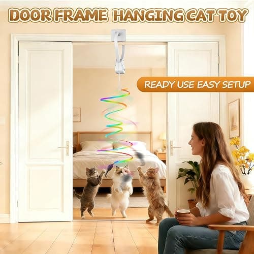 Interactive Cat Toys for Indoor Cats,Automatic Hanging Electric Cat Teaser Door Frame & Doorway,Flying Bird Feather Mouse Wand Enrichment Chase Toy,Safe Self Play for Bored Multi Cats Households thumbnail 3