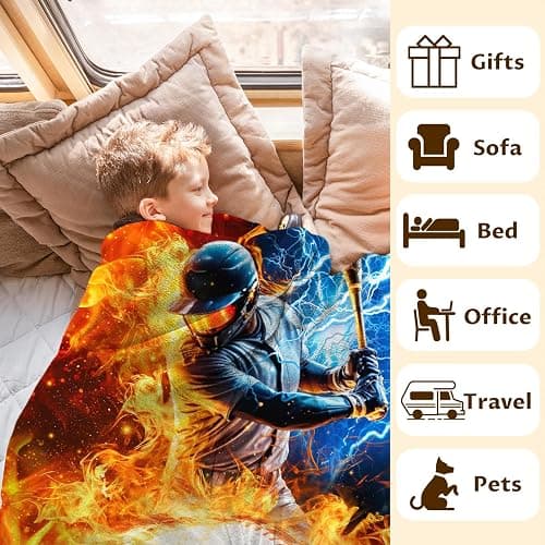 Blanket for Boys Personalized Baseball Throw Blankets Gift for Kids, 40x50 Inches Lightweight Cozy Custom Sport Theme Throw for Sofa Couch Bed Office thumbnail 4