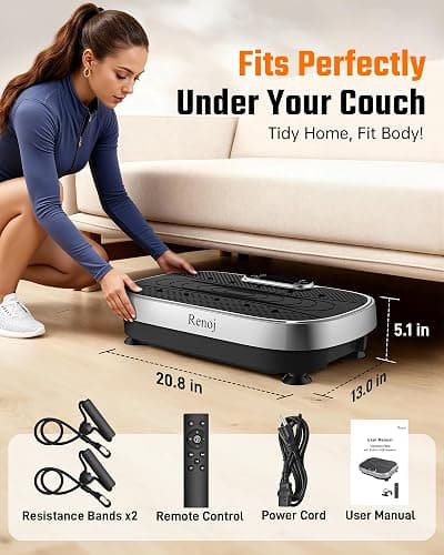 Renoj Vibration Plate Exercise Machine, 3D Whole Body Vibration Platform for Lymphatic Drainage and Muscle Recovery, 455-lb Capacity Fitness Machine with Bluetooth Speaker and LED Display for Home Gym thumbnail 8