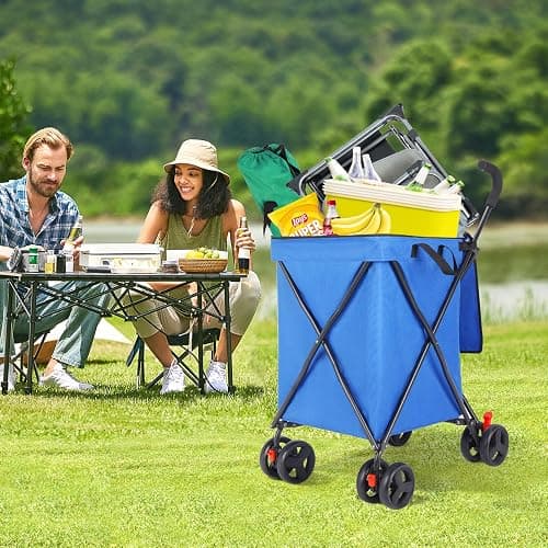 Folding Shopping Cart with Wheels,Foldable Shopping Cart for Groceries,Large Capacity 120lbs Utility Cart,Hulken Bag with Wheels for Laundry Grocery, Baggage, Picnic (Blue) thumbnail 6