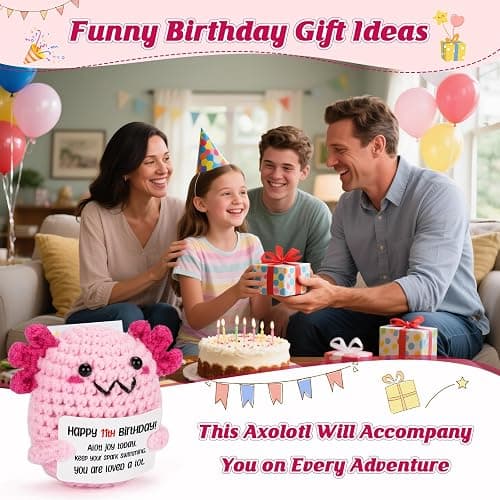 WEYON 11 Year Old Girl Birthday Gift Ideas – Mini Crochet Axolotl Plush with 11th Birthday Card, Kawaii Room Locker Decor, Trendy Tween Present thumbnail 5