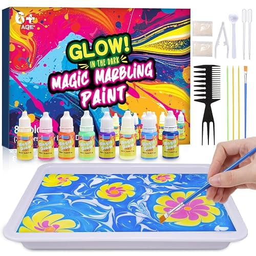 Hapikids Glow Water Marbling Paint for Kids, Arts and Crafts for Kids Age 6-12 Toys for 7-12 Year Old Girls Gift for 9 10 11 Year Olds Girls Boys Crafts for Kid Age 7-12 Birthday Gift Ideas - Image 1