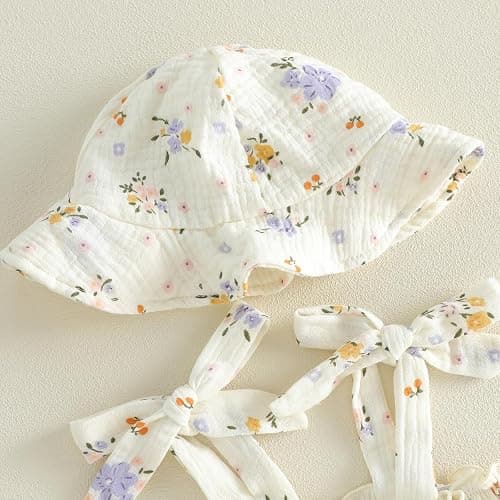 Yabijiojio Baby Girl One Piece Romper with Hat, Newborn Infant Floral Heart Tulip Print Romper Jumpsuit for 0-18 Months thumbnail 6