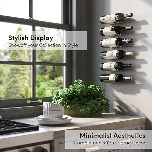 xympo Wall Mounted Wine Rack Set – 6-Piece Aluminum Bottle Holders with Non-Slip Cork Pads for Secure Storage thumbnail 4