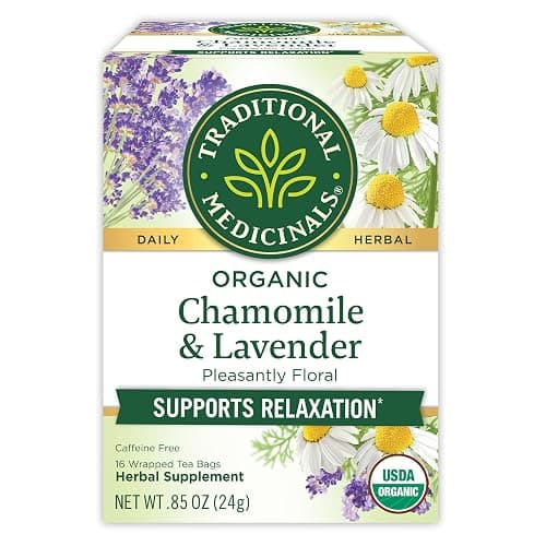 Traditional Medicinals Organic, Chamomile & Lavender - Chamomile Tea Supporting Stress Relief and Relaxation - Kosher, Non-GMO, Caffeine-Free, Compostable - 16 Tea Bags - Image 1