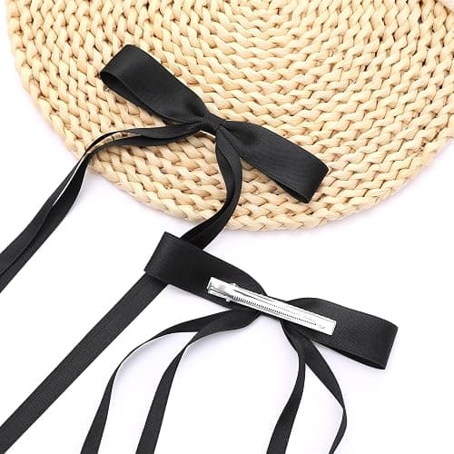 Hair Bows for Women,Ribbon Hair Bows With Long Tail,Hair bow clips Hair Barrettes for Women Accessories (Black, Beige, Pink, Red) thumbnail 3