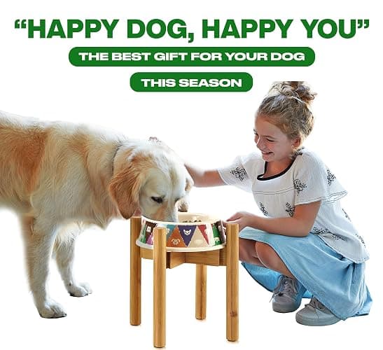 Dog Bowl Stand for Large Breed - 14-inch High, Adjustable Sideways to Fit Various Sizes of Pet Food/Water Bowls, Slow Feeders, and Drink Fountains - Bamboo thumbnail 7