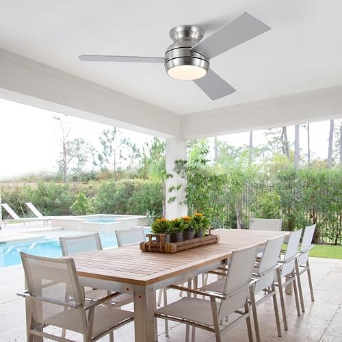 putroad 42 Inch Ceiling Fans with Lights and Remote, Brushed Nickel Low Profile Ceiling Fan with Light, Flush Mount, Reversible, 6 Speeds, 3CCT Dimmable, Bedroom Indoor/Outdoor Patios Use thumbnail 2
