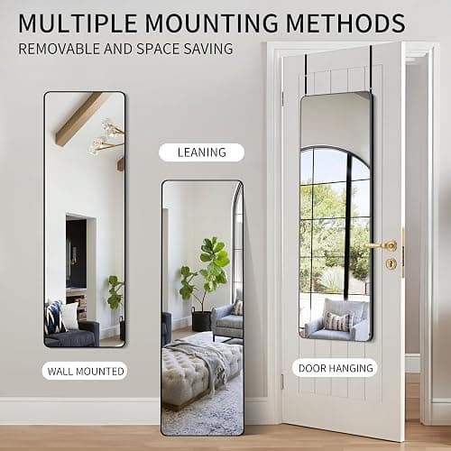 CIVENO Over The Door Mirror, 16" x 50" Full Length Mirror, Black Rectangular Door Hanging Mirror, Long Full Body Dressing Mirror with Hanging Bracket for Bedroom, Living Room, Dorm thumbnail 4