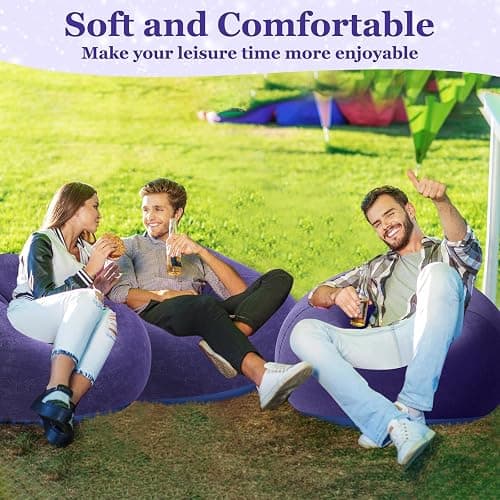 Realspring Inflatable Bean Bag Chairs Outdoor Blow up Camping Chairs Inflatable Lazy Sofa Folding Portable Bean Bag Loungers Couch for Movie Night(Blue,6 Pcs) thumbnail 6