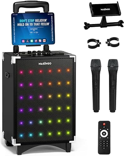 MASINGO Karaoke Machine for Adults and Kids, 40W Speaker with 8" Woofer, 2 Wireless Microphones, Bluetooth, USB, MicroSD, FM Radio, TV Connection, Tablet Holder, and Real-Time Karaoke Mode, Soprano X2 - Image 1