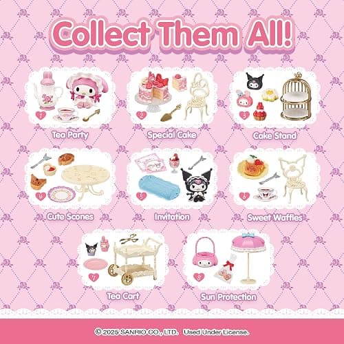 Hamee Re-Ment Hello Kitty and Friends Cute Blind Box Diorama Miniature Figure Set for Birthday Gift, Party Favor, Collectible Figurine (My Melody and Kuromi Sweet Tea Party) – 1 Pc. Mystery Set thumbnail 9