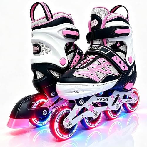 Lightning Adjustable 4 Sizes Inline Skates with Full Light up Wheels | Adjustable Roller Blades for Girls Boys Kids Ages 4-8 8-12 Inline Skates with Birthday Gift for Women Men Beginners - Image 1