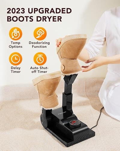 FORLIM [Upgraded Temperature Control] Boot Dryer for Work Boots - Shoe Dryer with 24-Hour Delay Timer, Portable Glove Dryer & Boot Warmer, Automatic Shut-Off Timer, Folding Design, Smart Panel, Black thumbnail 2