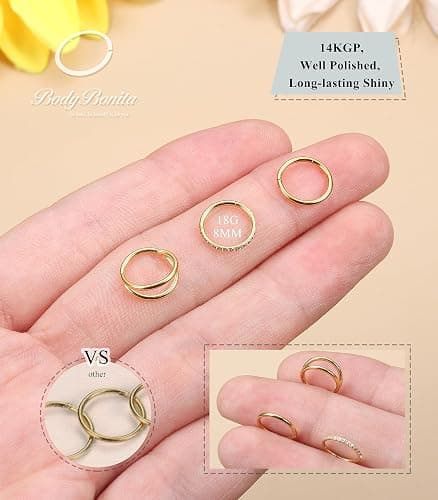 BodyBonita 3pcs Nose Rings Hoops - Double Hoop Nose Ring 14/16/18/20G Hinged CZ Piercing Jewelry Septum Clicker Rings Cartilage Earring Helix Rook Tragus Daith 7mm/8mm/9mm/10mm thumbnail 2