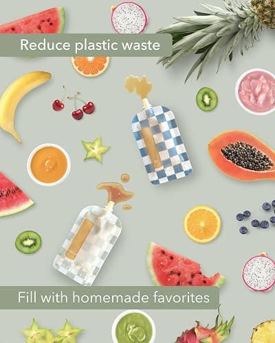 Hippypotamus Reusable Baby Food Pouches for Toddlers - BPA Free Food Grade - Dishwasher & Freezer Safe - Baby Food Containers - Refillable Squeeze Pouch For Applesauce & Yogurt - 12 Pack (Checkered) thumbnail 5