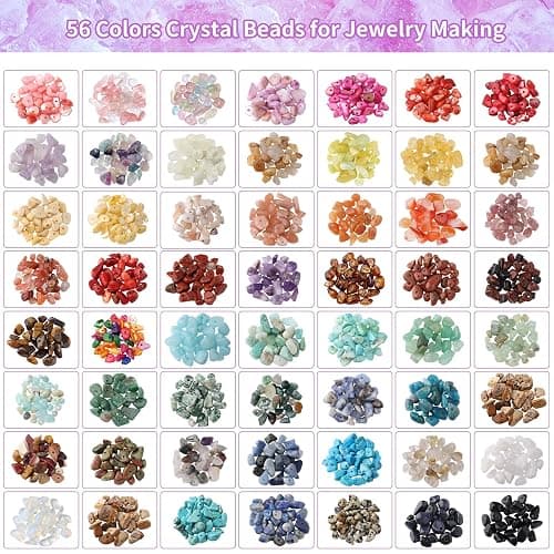 QUEFE 1800pcs 56 Colors Crystal Beads, Ring Making Kit, Gemstone Chip Beads Irregular Natural Stone with Jewelry Making Supplies for DIY Craft Bracelet Necklace Earrings, Craft Gifts thumbnail 4
