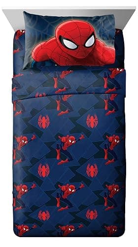 Jay Franco Kids Sheet Set with Fitted, Flat Sheets & Pillow Cover - Ultra-Soft Bedding with Pillowcase for Room Decor, Blue - Spiderman, 3 Piece Twin - Image 1