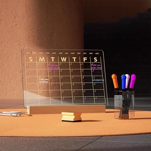 Light Up Clear Dry Erase Calendar 13 x 9 inch with 5 Markers, Acrylic Lighting Markable Calendar Board Agenda for Bedroom/Office/Home/Kitchen thumbnail 7