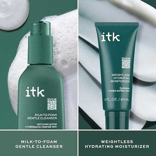 ITK Skincare Cleanser + Moisturizer Set - Milk-To-Foam Face Wash Cleanser + Weightless Hydrating Moisturizer for Smooth and Nourished Skin - Helps Remove Makeup + Hydrate Skin - Skincare Gift Set thumbnail 4