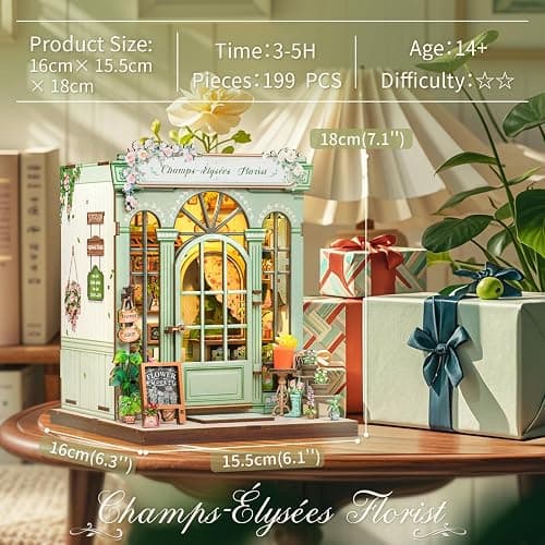 CUTEBEE Book Nook Kit - DIY Miniature House Dollhouse Kit for Adults and Teens, Booknook Tiny House Bookshelf Decor 3D Wooden Puzzle, Gifts for Family, Friends (Champs-Élysées Florist) thumbnail 3
