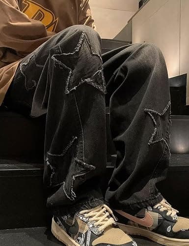 Y2k Star Jeans Men Graphic Baggy Jeans Emo Star Pants Grunge Patchwork Pants Streetwear thumbnail 5
