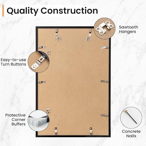 Venusmiles 16x24 inch Picture Frame, 16x24 Photo Frames with 12x18 Removable Mat - High Definition Plexiglass - Vertical and Horizontal Display - Wall Hanging Poster Frame - Black, 3 Pack thumbnail 7