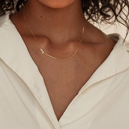 LuckFairy Initial Necklaces for Women, Dainty Gold Letter Necklace 14k Gold Plated Sideways Initial Necklace Cute Name Simple Choker Necklaces for Women Trendy Jewelry Gifts thumbnail 3