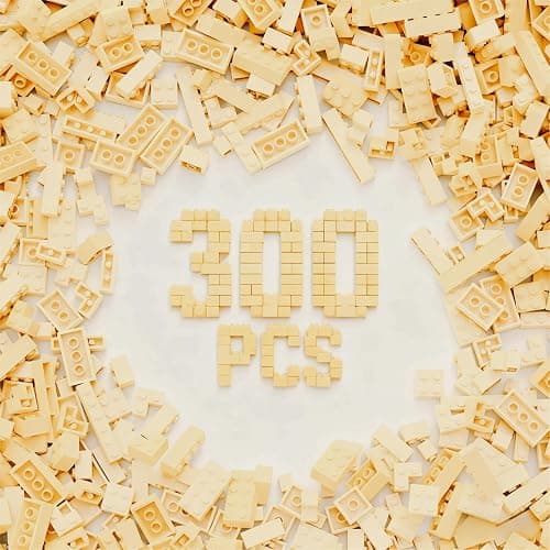 300Pcs Building Brick Bulk, Tan Bulk Bricks with 5 Sizes, Compatible with Lego and Parts and Pieces, Creative Halloween Christmas Building Block Toys for Boys Girls Ages 6 7 8 9 10 Years Old - Image 1