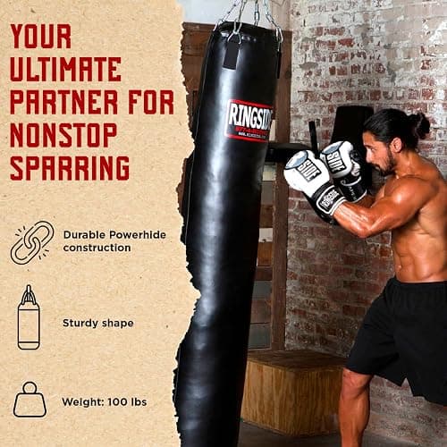 Ringside 100-Pound Muay Thai Heavy Bag, Sturdy Powerhide Punching Bag for Boxing, MMA, Muay Thai, and Kickboxing Training and Workout, Includes Chain and Swivel, Black, 72" H x 13" Dia. thumbnail 3