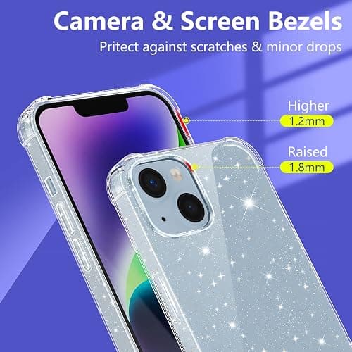 YIRSUR Coque Compatible avec iPhone 14 Plus Paillettes, avec 2 Verre Trempé Protection écran et 2 Caméra Arrière Protecteur, Transparent Glitter Etui Silicone TPU Bumper Antichoc Housse thumbnail 5