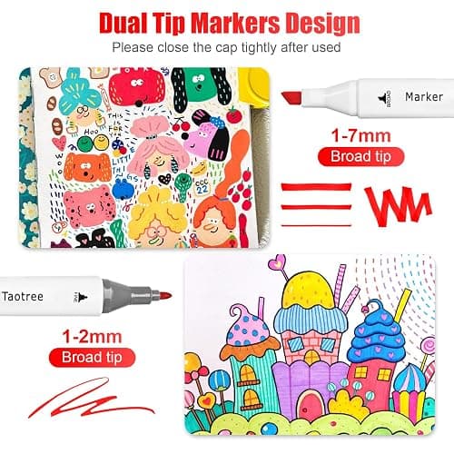 Taotree Alcohol Markers 100 Colors with Case & Holders, Dual Tips Art Coloring Markers Pens, Chisel & Fine Art Supplies Sketch Pens for Artist Kids Adult Coloring Books Drawing, Painting, Sketching thumbnail 4